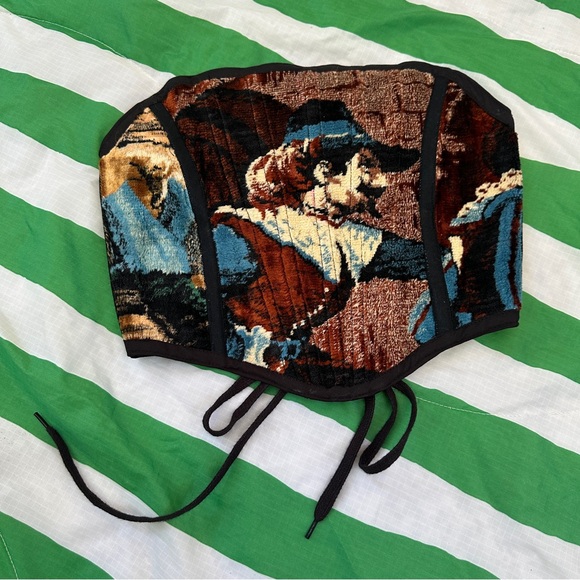 PSYCHIC OUTLAW corset! Lace up recycled clothing tapestry - Picture 2 of 8